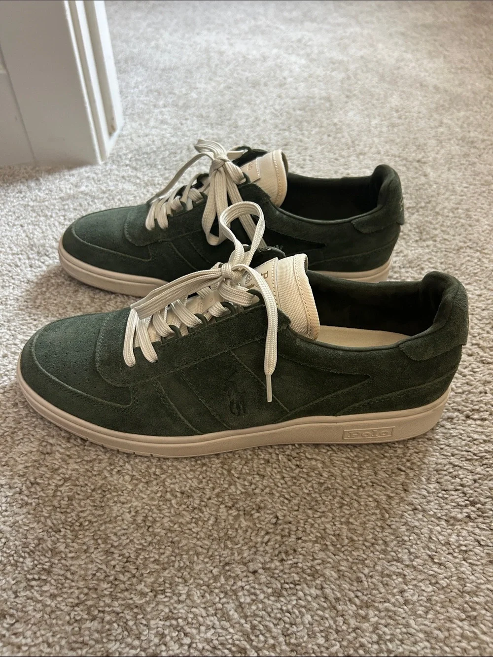 Polo by Ralph Lauren Green Suede Low-Top Sneakers with Cream Trim